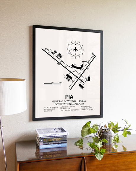 General Downing-Peoria International Airport aviation wall décor in black wood frame