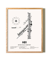 River Falls Airport framed print in natural wood frame