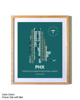 Phoenix Sky Harbor International Airport airport map poster in oak frame with mat