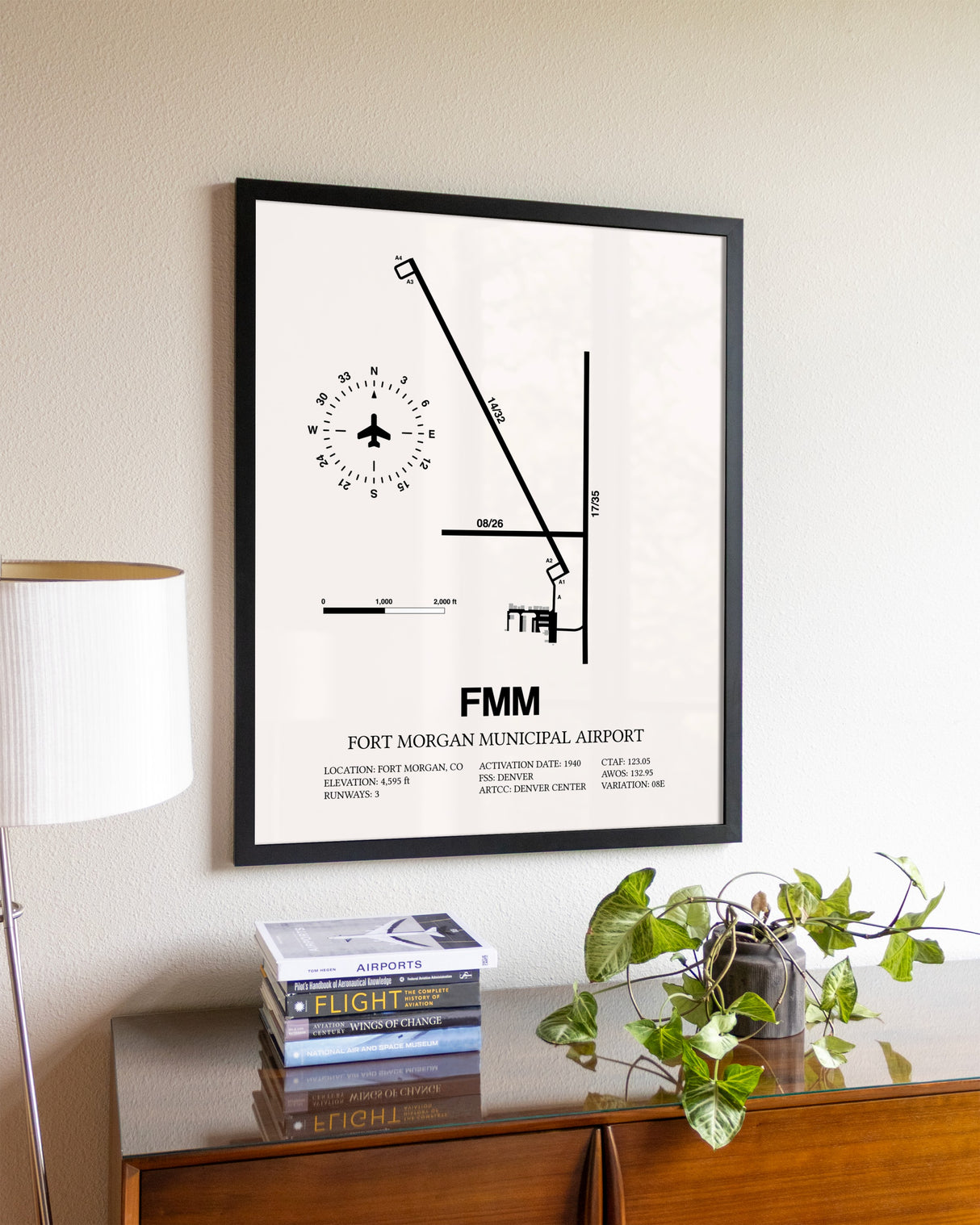 Fort Morgan Municipal Airport aviation wall décor in black wood frame