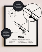 Framed Mason City Municipal Airport layout wall art poster