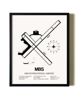 Framed MBS International Airport wall art poster in black frame