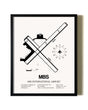 Framed MBS International Airport wall art poster in black frame