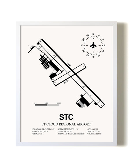 St. Cloud Regional Airport airport map poster in oak frame