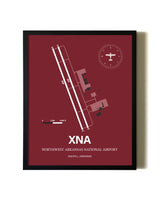 Red Framed Northwest Arkansas National Airport wall art poster in black frame