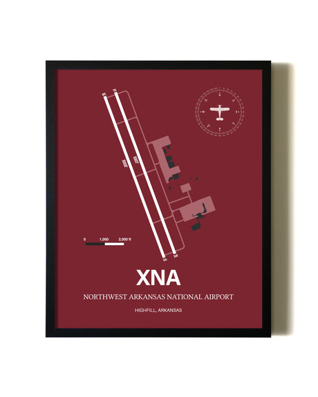 Red Framed Northwest Arkansas National Airport wall art poster in black frame