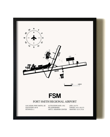 Framed Fort Smith Regional Airport wall art poster in black frame