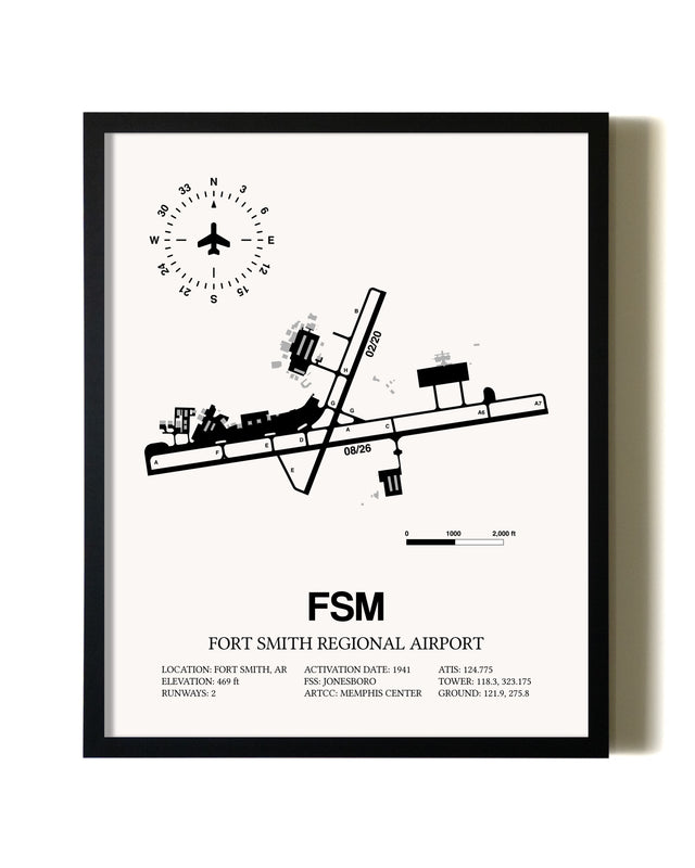 Framed Fort Smith Regional Airport wall art poster in black frame