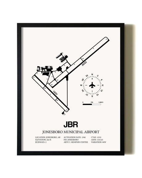 Framed Jonesboro Municipal Airport wall art poster in black frame