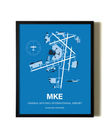 Sky Blue General Mitchell International Airport aviation wall décor in black wood frame