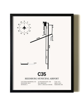 Framed Reedsburg Municipal Airport wall art poster in black frame