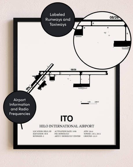 Framed Hilo International Airport layout wall art poster