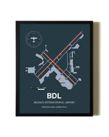 Framed Bradley International Airport wall art poster in black frame