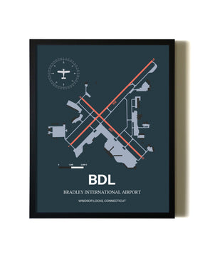 Framed Bradley International Airport wall art poster in black frame