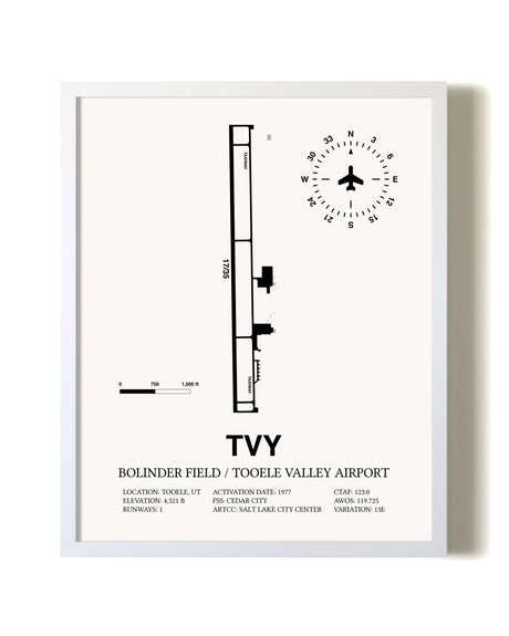 Bolinder Field / Tooele Valley Airport airport map poster in oak frame