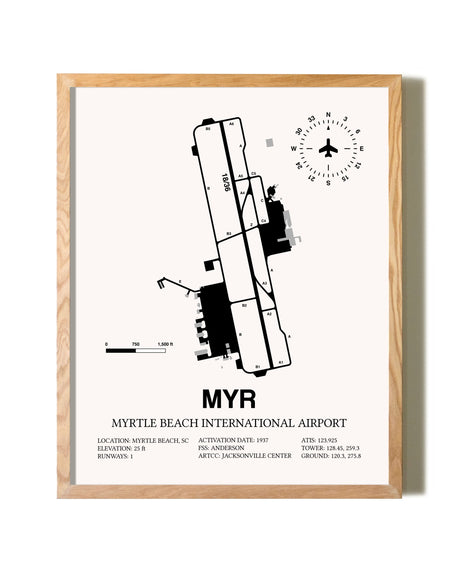 Myrtle Beach International Airport framed print in natural wood frame