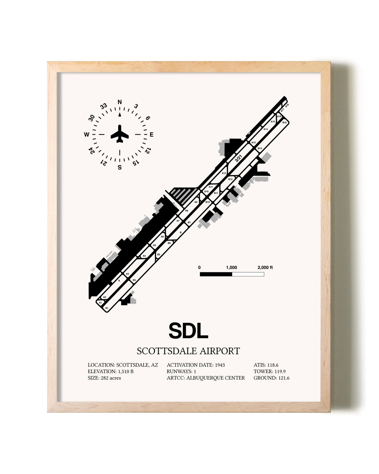 Scottsdale Airport framed wall art in white frame