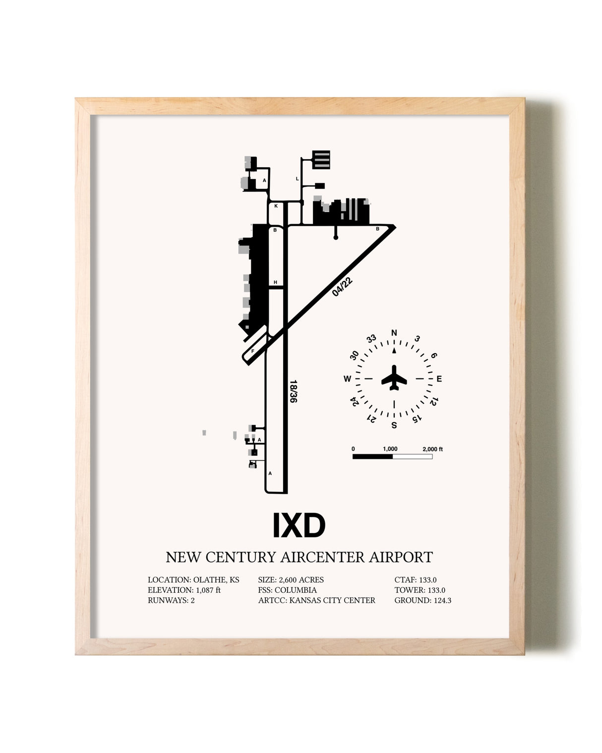 New Century Aircenter Airport framed wall art in white frame