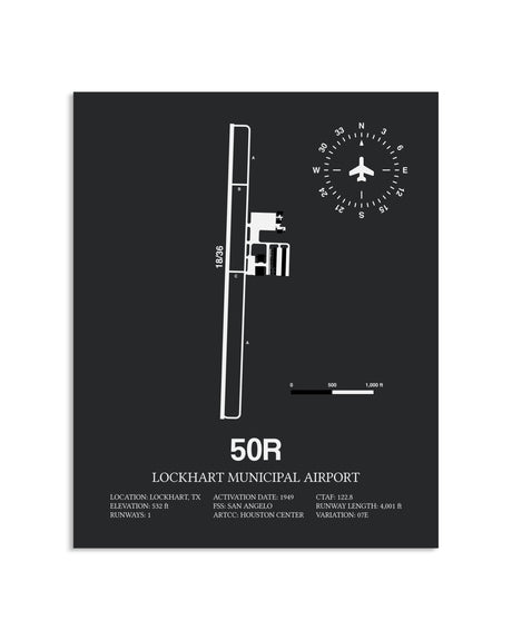 Gray Framed Lockhart Municipal Airport layout wall art poster