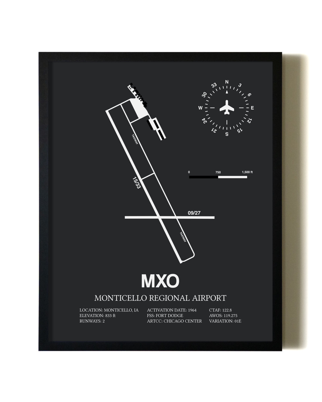 Unframed Monticello Regional Airport map print poster