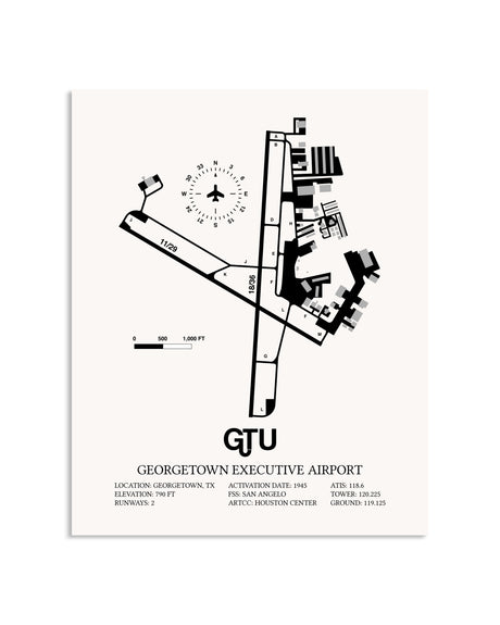 Gray Georgetown Executive Airport At Johnny Gantt Field framed poster displayed in an airplane hangar