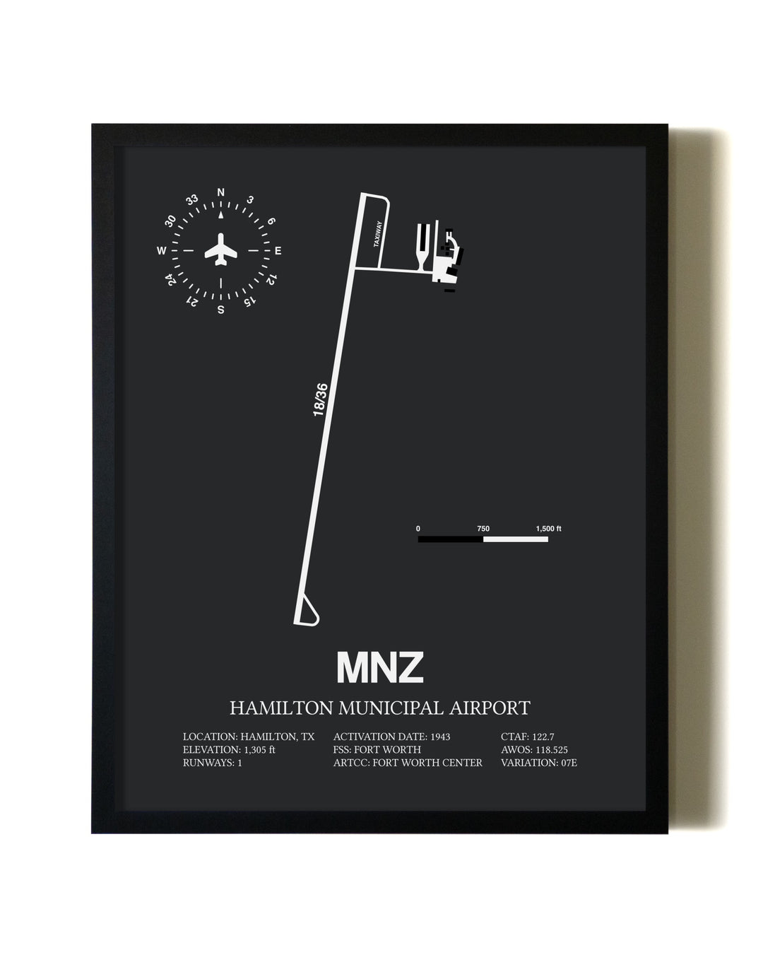 Unframed Hamilton Municipal Airport map print poster