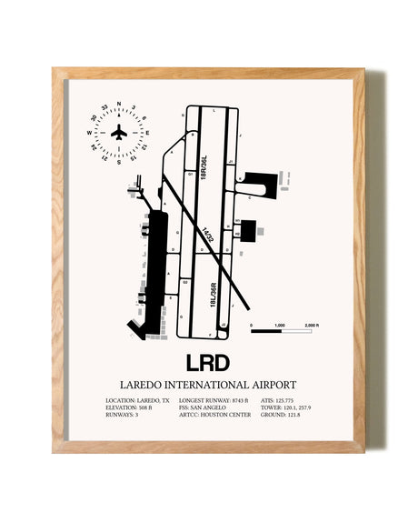 Laredo International Airport framed print in natural wood frame