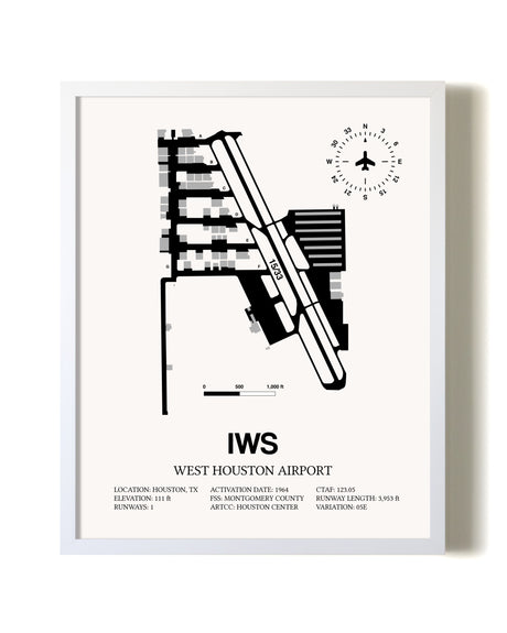 West Houston Airport airport map poster in oak frame