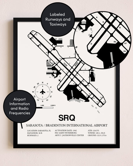 Framed Sarasota / Bradenton International Airport layout wall art poster