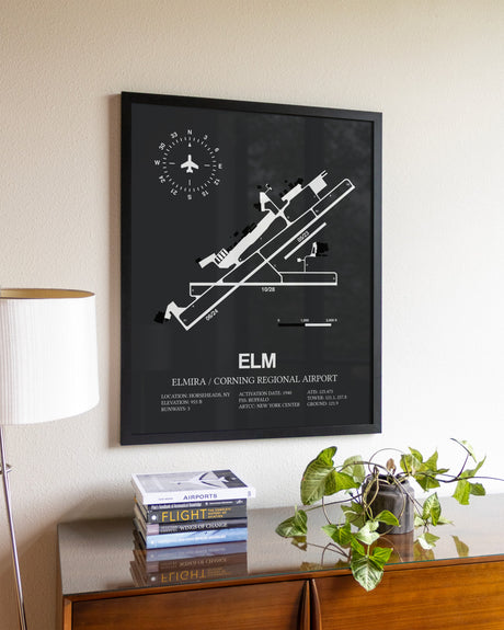 Gray Framed Elmira / Corning Regional Airport wall art poster in black frame
