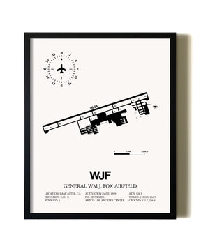 Framed General William J. Fox Airfield wall art poster in black frame