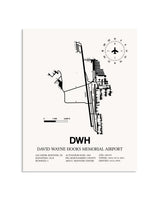 Gray David Wayne Hooks Memorial Airport framed poster displayed in an airplane hangar