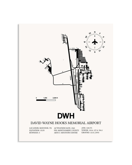 Gray David Wayne Hooks Memorial Airport framed poster displayed in an airplane hangar