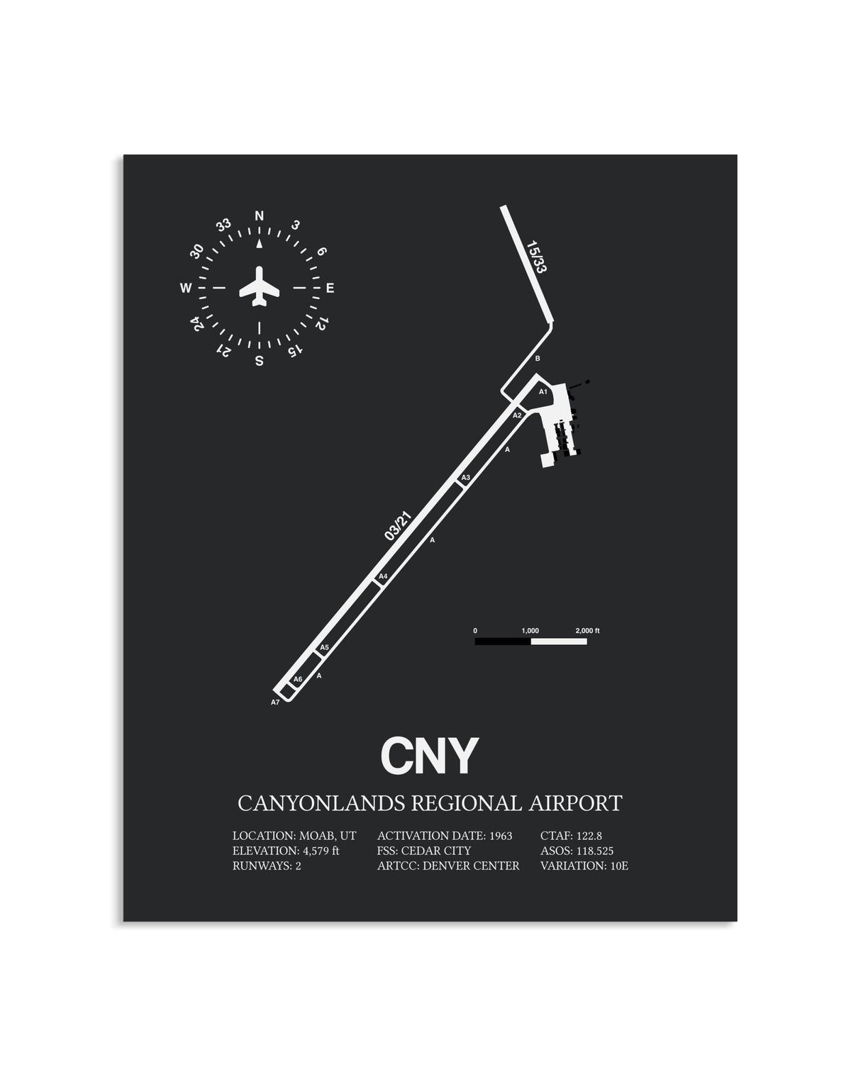 Gray Framed Canyonlands Regional Airport layout wall art poster