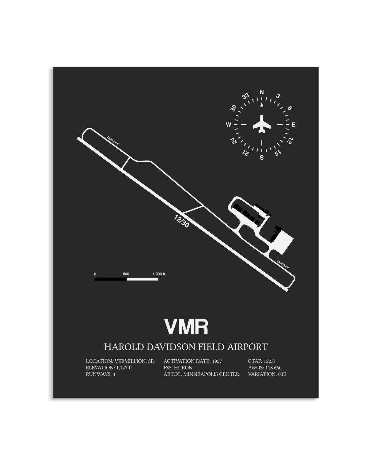 Gray Framed Harold Davidson Field Airport layout wall art poster