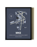 Blue and Cream Framed General Mitchell International Airport layout wall art poster