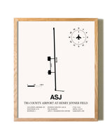 Tri-County Airport At Henry Joyner Field framed print in natural wood frame