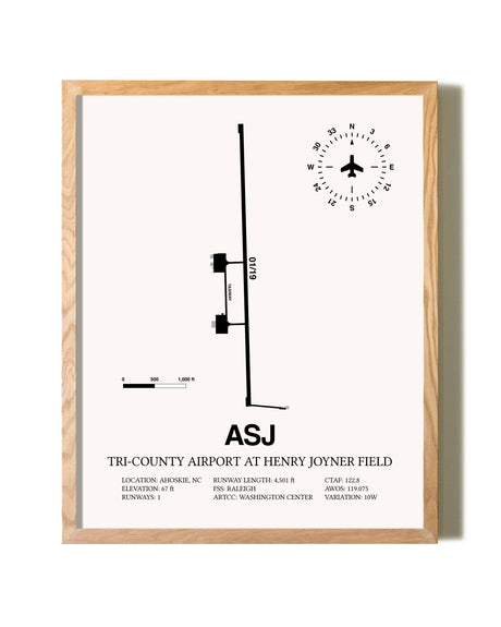 Tri-County Airport At Henry Joyner Field framed print in natural wood frame
