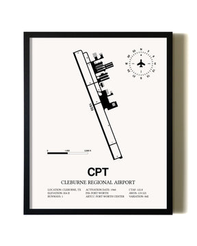 Framed Cleburne Regional Airport wall art poster in black frame