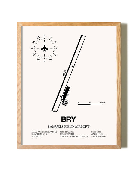 Samuels Field Airport framed print in natural wood frame