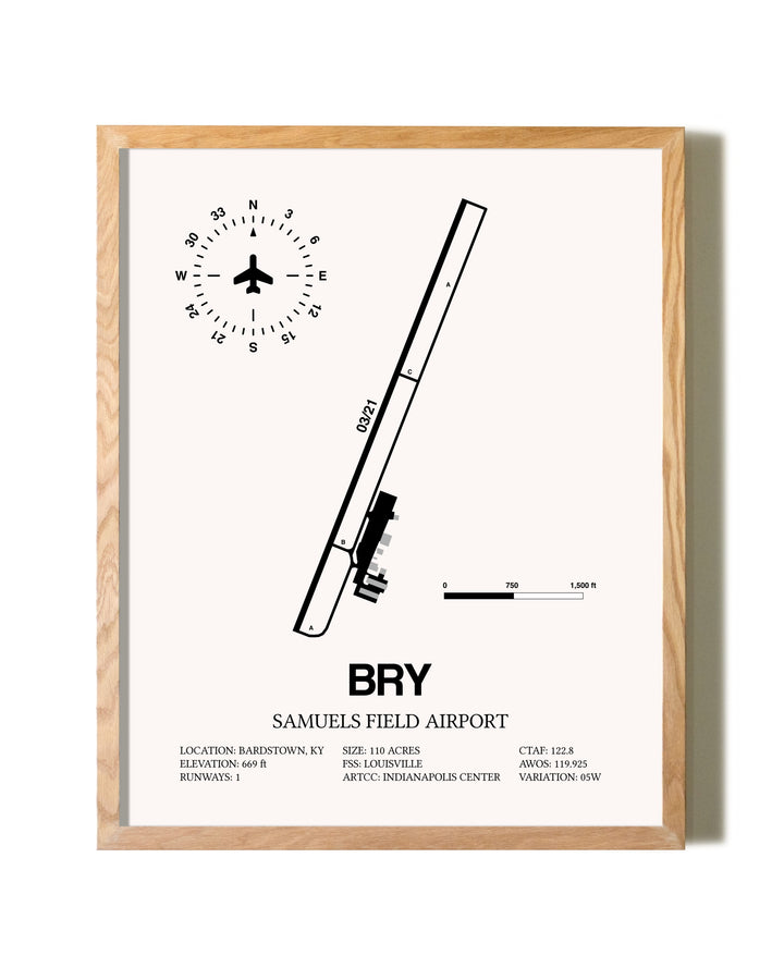 Samuels Field Airport framed print in natural wood frame