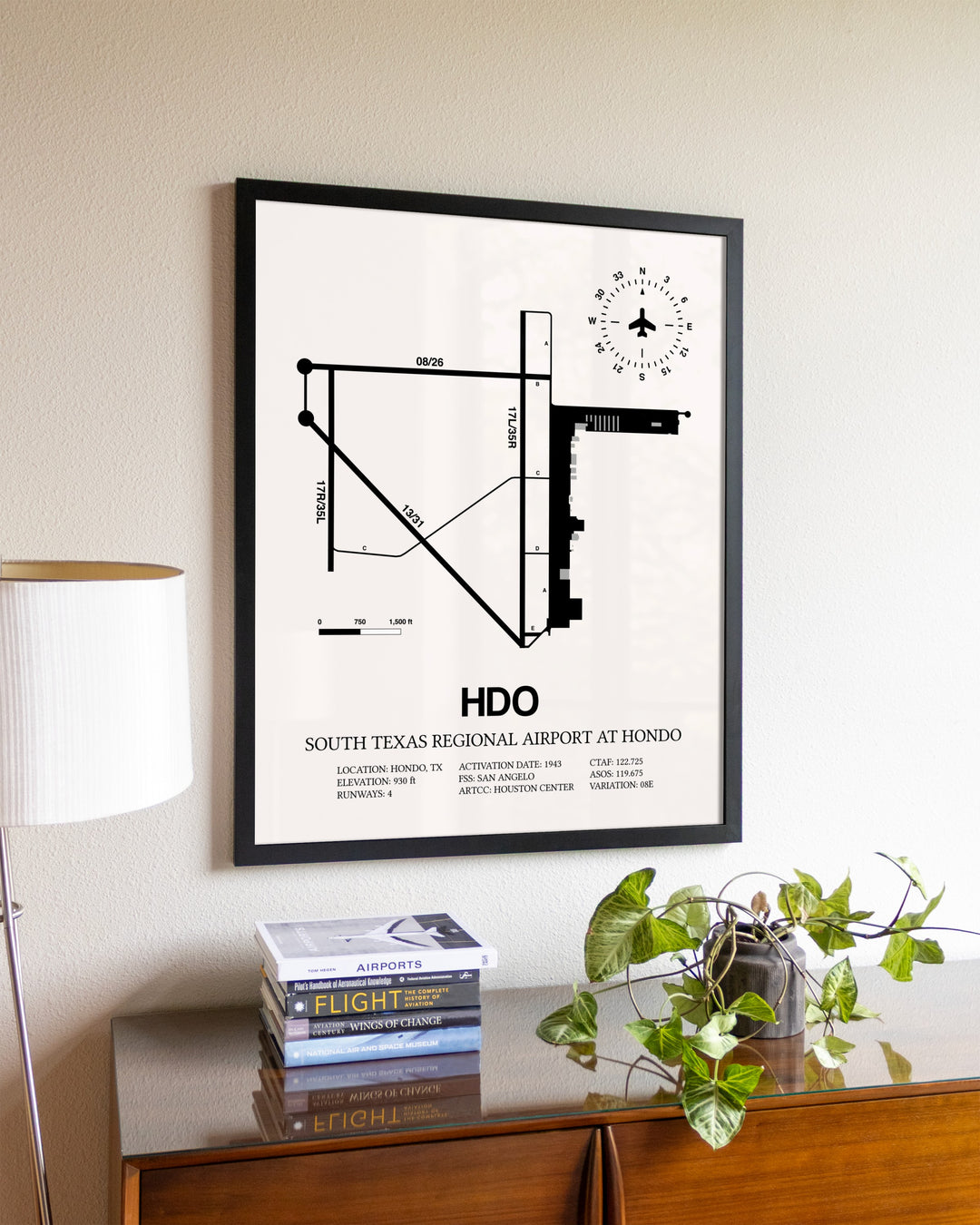 South Texas Regional Airport At Hondo aviation wall décor in black wood frame