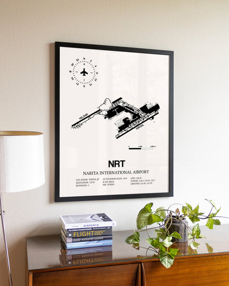 Narita International Airport aviation wall décor in black wood frame