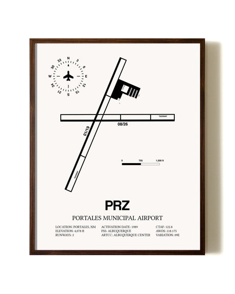 Portales Municipal Airport aviation print in walnut frame