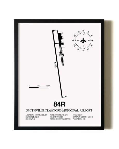 Framed Smithville Crawford Municipal Airport wall art poster in black frame