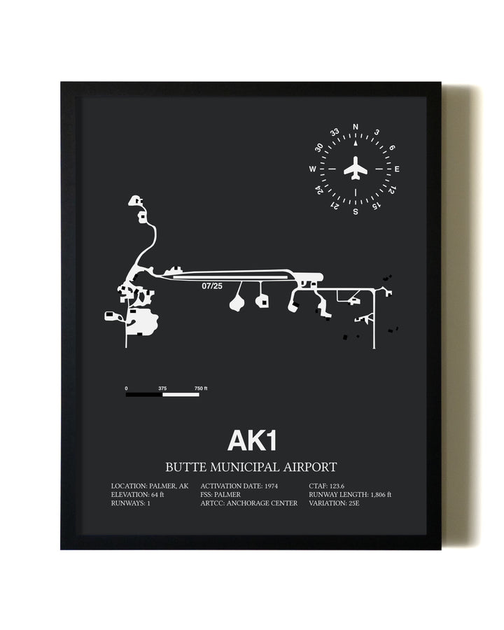 Unframed Butte Municipal Airport map print poster