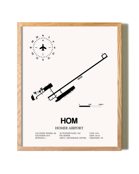 Homer Airport framed print in natural wood frame