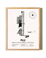 Pierce County Airport / Thun Field framed print in natural wood frame