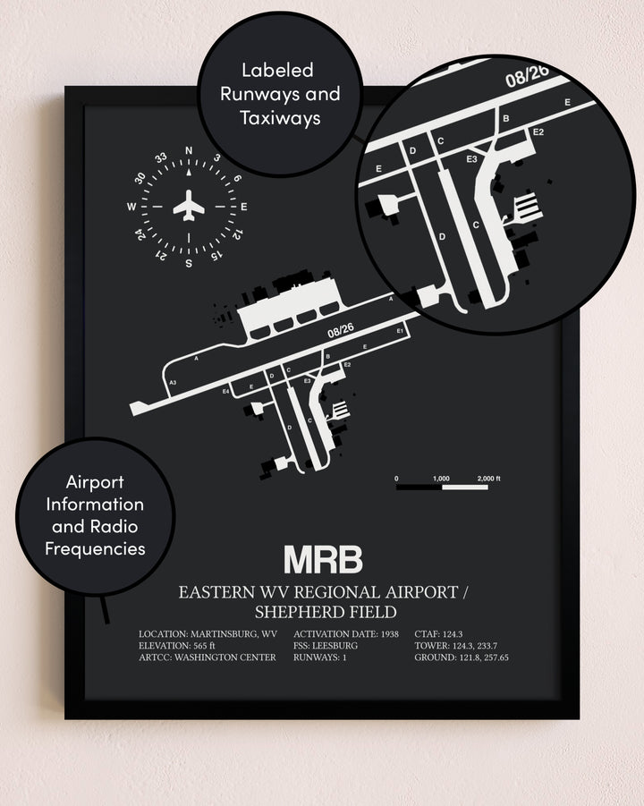 Eastern WV Regional Airport / Shepherd Field poster size comparison chart