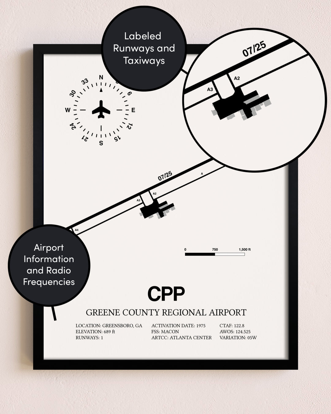 Framed Greene County Regional Airport layout wall art poster